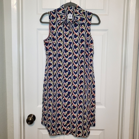 CAbi 5370 Amour Heart Sleeveless Button Down Shirt Dress Navy Blue Womens XS - Picture 2 of 12
